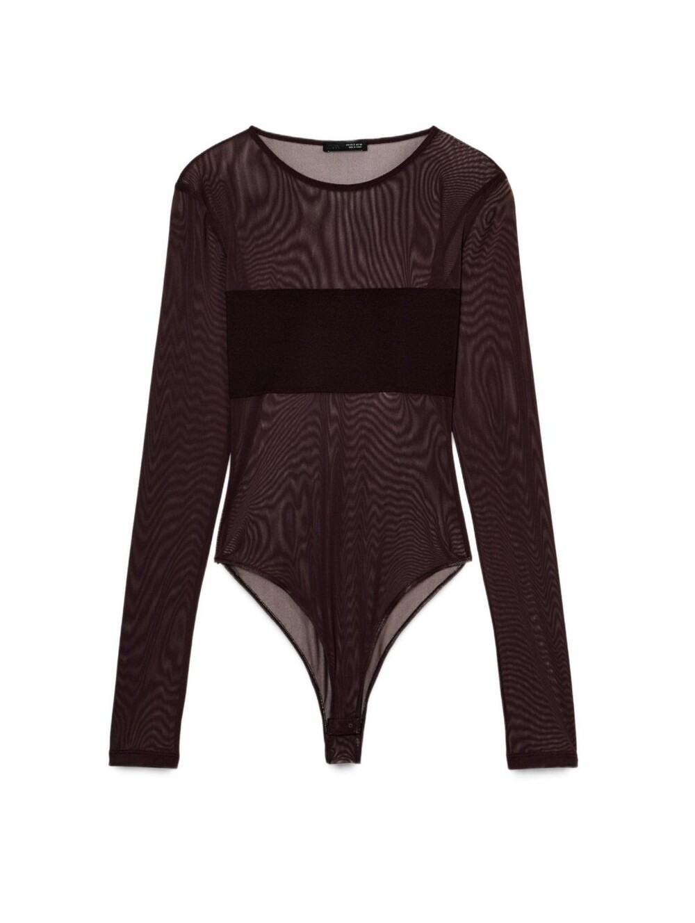 NWT ZARA Brown Sheer Mesh Long Sleeve Bodysuit One Piece Solid Stretch, L